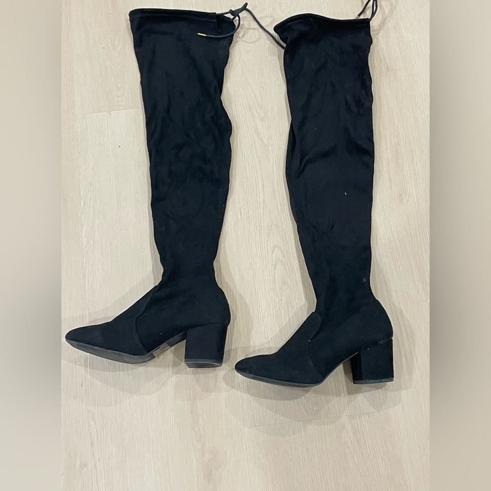 Black Over-the-Knee Heeled Boots – Size 7 – Pre-Loved